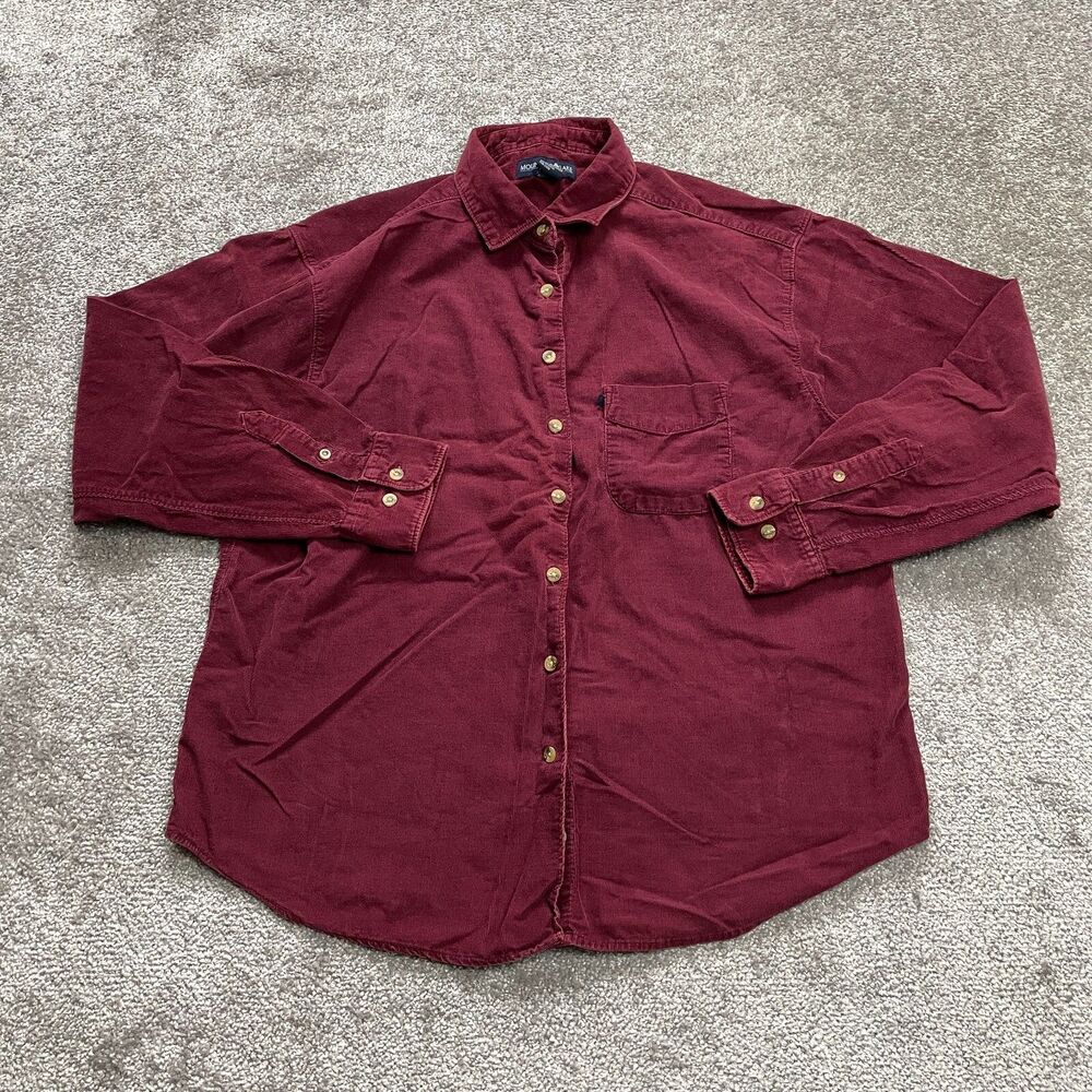 Mountain Lake Button Up Shirt Mens Large Red Long Sleeve Corduroy Soft Adult Top